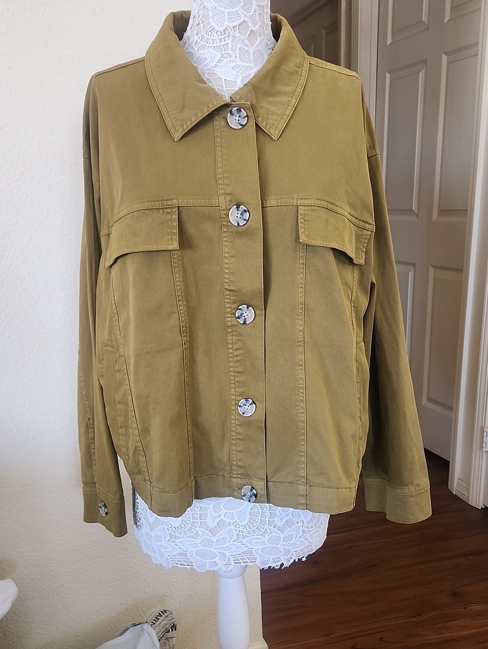 Ava+Viv Olive Green Y2KBoho Chic Anorak Croppe 98% Cotton Cargo Jacket Size 3X